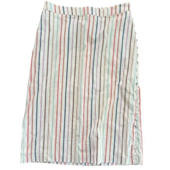 Madewell Women's Flecked Rainbow Stripe Print Button Slit Midi Skirt Size 6 - Picture 6 of 10